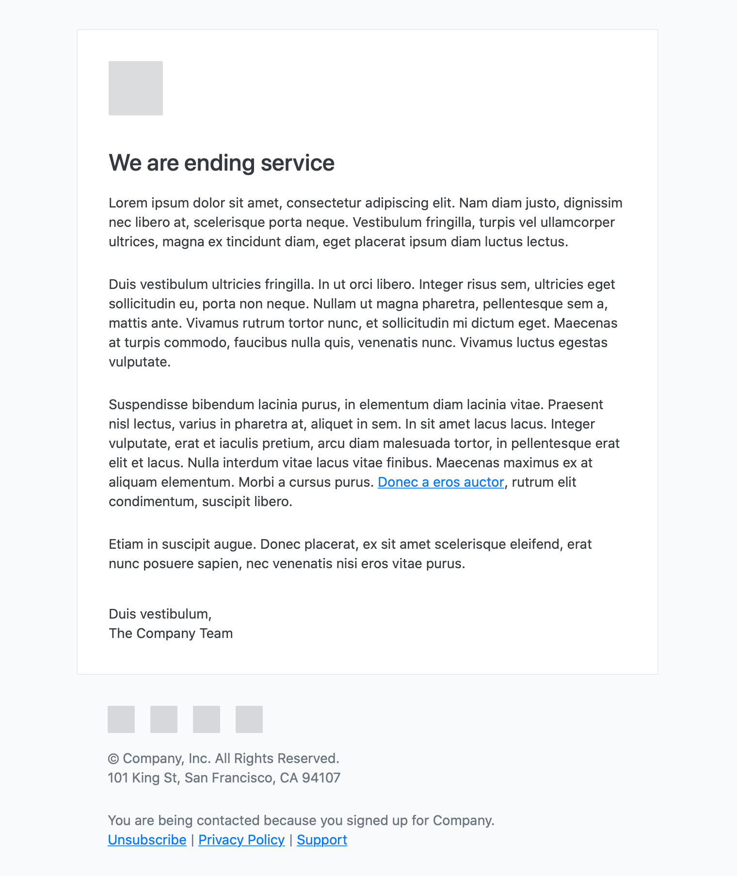 Company Shutdown Email Template